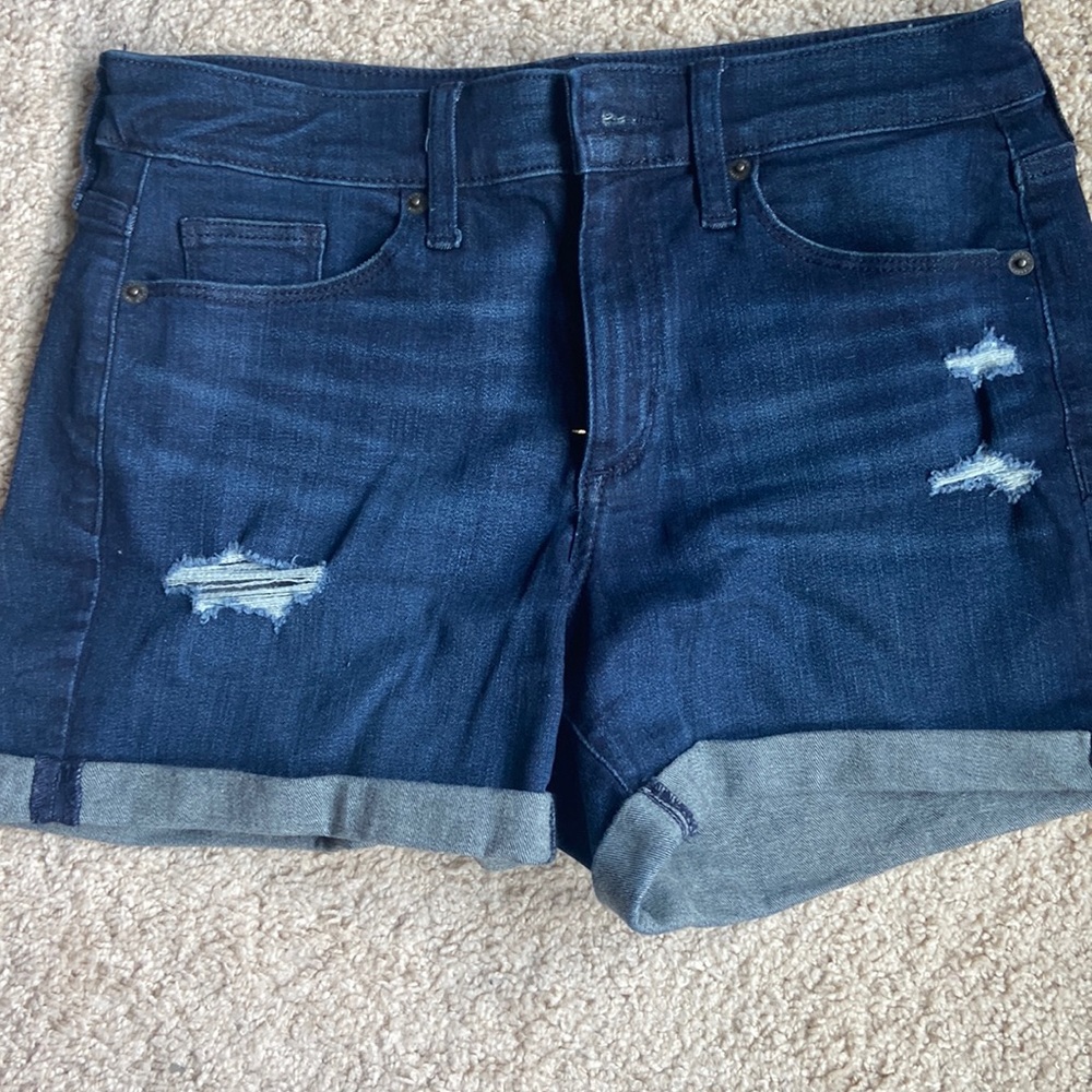 Universal Threads dark wash distressed denim shorts